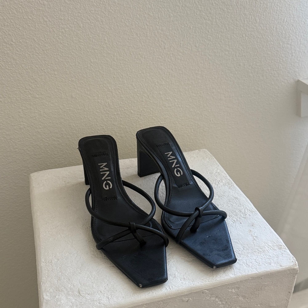 Mango Black Strappy Square-Toe Heeled Sandals